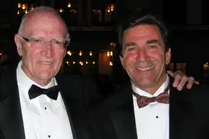 Bill Cook (L) and Steve Rondinaro at the re-opening of the historic West Baden Springs Hotel in French Lick, Ind.