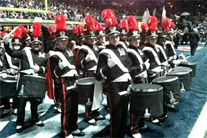 Madonna's drum line gets ready to take the field.