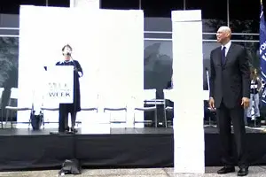 Basketball legend Kareem Abdul-Jabbar measures up to the more than 100,000 petition signatures collected by MENC.